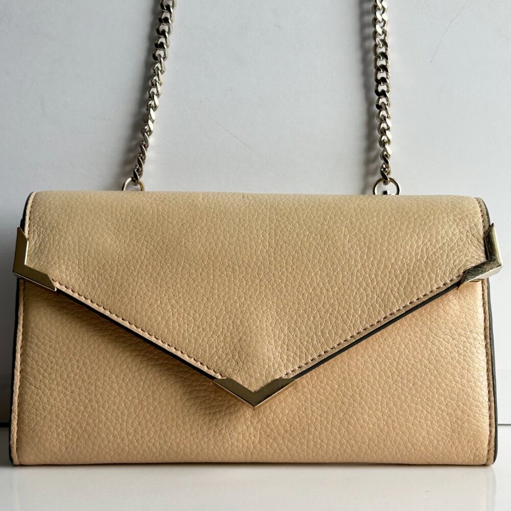 Saks Fifth Ave Tan Pebble Leather Envelope Crossbody Bag Clutch